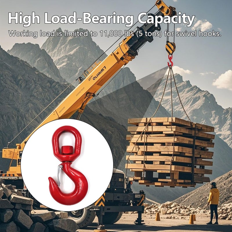FlixGrdy 5 Tons Lifting Swivel Hook with Safety Latch 3/4'' and 11000 lbs Load Capacity, Heavy Duty Swivel Lifting Hook for Lifting - Image 3